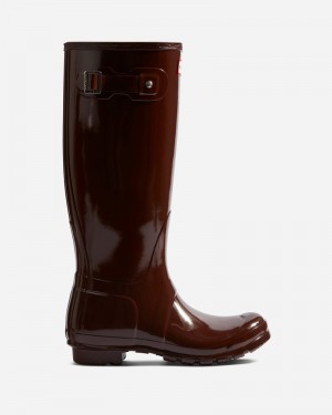 Botas Wellington Hunter Original Tall Gloss Feminino Marrom | 326498702