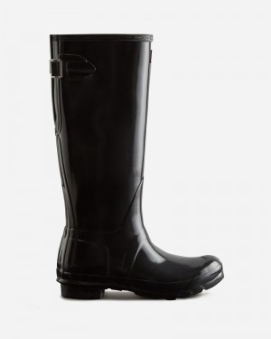 Botas Wellington Hunter Tall Back Adjustable Gloss Feminino Pretas | 816535412