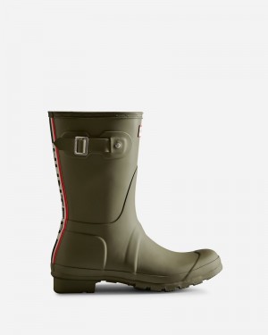 Botas Wellington Hunter Tri-Colour Logo Backstrap Short Feminino Verdes | 328159946