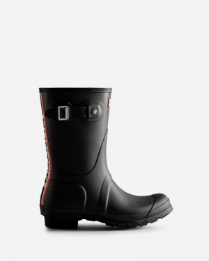 Botas Wellington Hunter Tri-Colour Logo Backstrap Short Feminino Pretas | 819532961