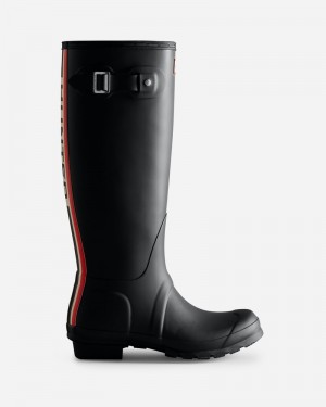 Botas Wellington Hunter Tri-Colour Logo Backstrap Tall Feminino Pretas | 676101842