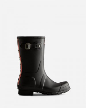Botas Wellington Hunter Tri-Colour Logo Backstrap Short Masculino Pretas | 802763831