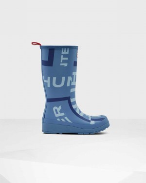 Galochas Hunter Original Play Tall Exploded Logo Mid-Calf Feminino Azuis | 346486221