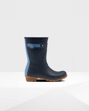 Galochas Hunter Original Short Exploded Logo Texture Mid-Calf Feminino Azul Marinho | 354416564