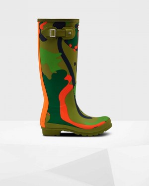 Galochas Hunter Original Tall Rockpool Camo Feminino Verde Oliva | 921437934