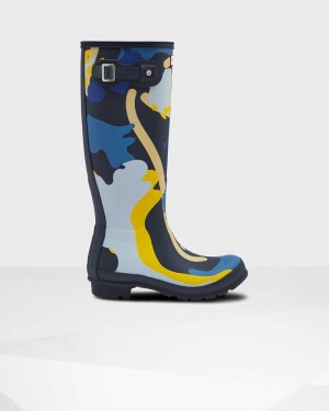 Galochas Hunter Original Tall Rockpool Camo Feminino Azul Marinho | 805565936
