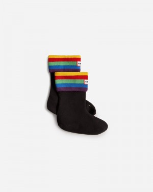 Meias Hunter Recycled Rainbow Stripe Cuff Boot Criança Pretas | 511256410