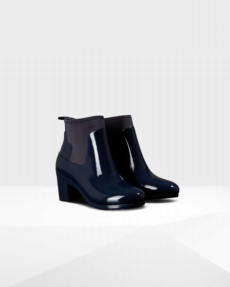 Botas Chelsea Hunter Refined Slim Fit Mid Heel Feminino Azul Marinho | 573507154