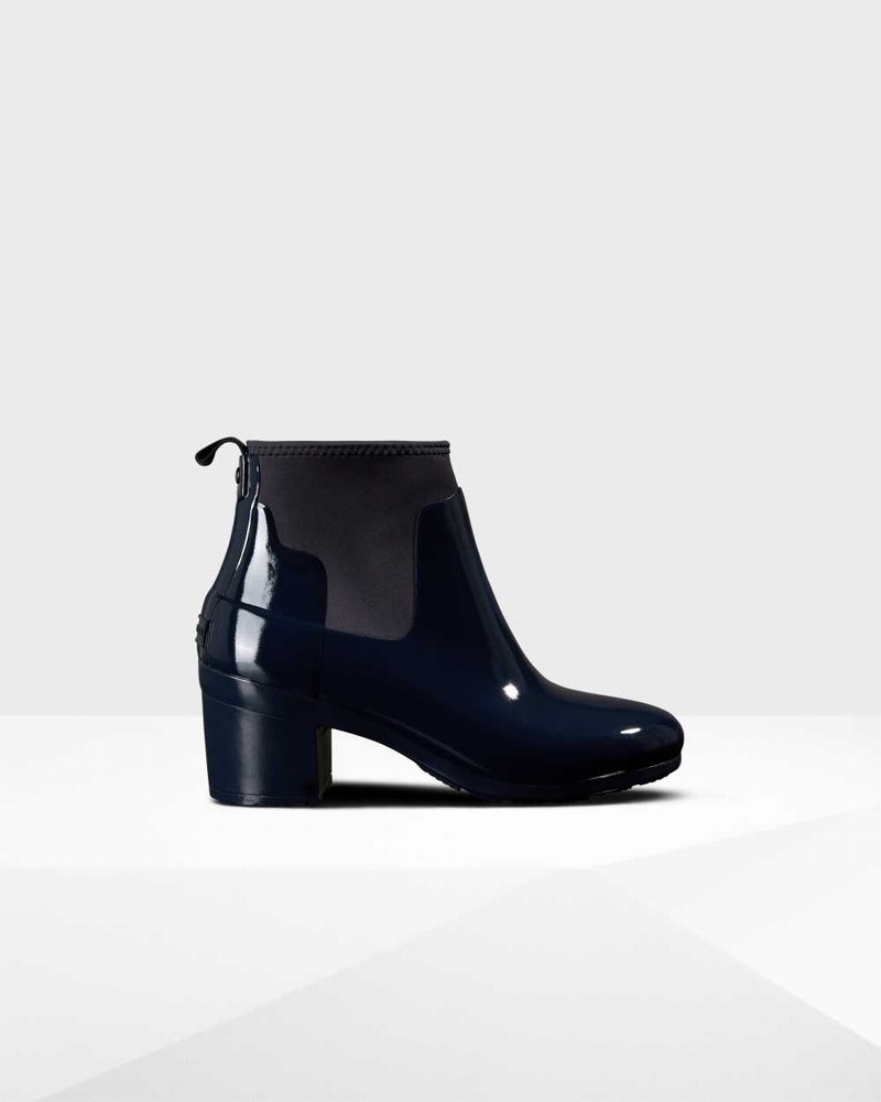 Botas Chelsea Hunter Refined Slim Fit Mid Heel Feminino Azul Marinho | 573507154