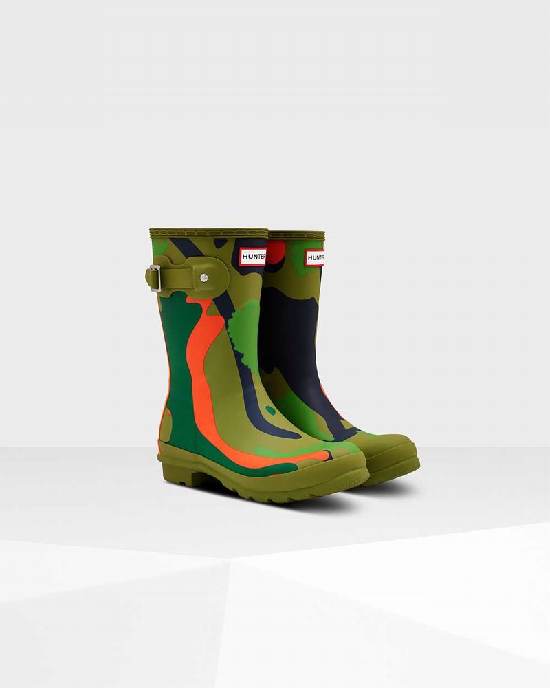 Botas Curtas Hunter Original Rockpool Camo Short Mid-Calf Feminino Verde Oliva | 906196465
