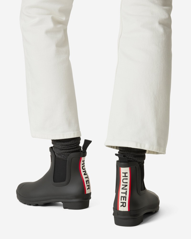 Botas Hunter Original Chelsea Hunter Tri Colour Logo Backstrap Feminino Pretas | 636553031