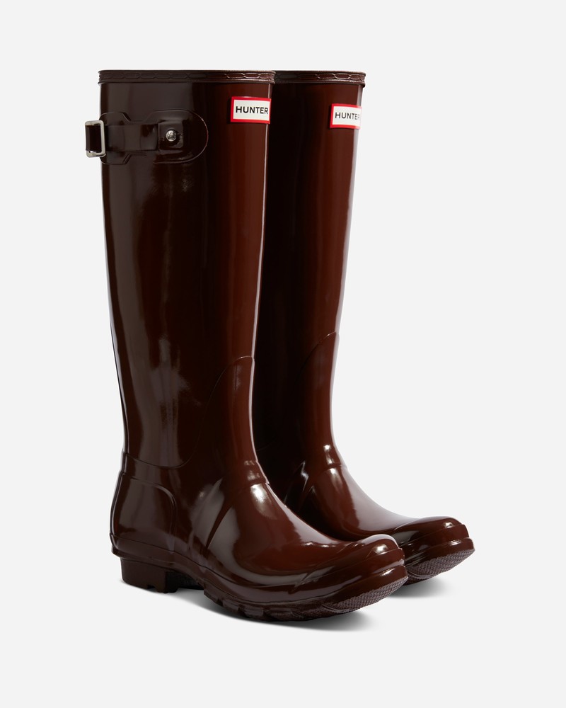 Botas Wellington Hunter Original Tall Gloss Feminino Marrom | 326498702