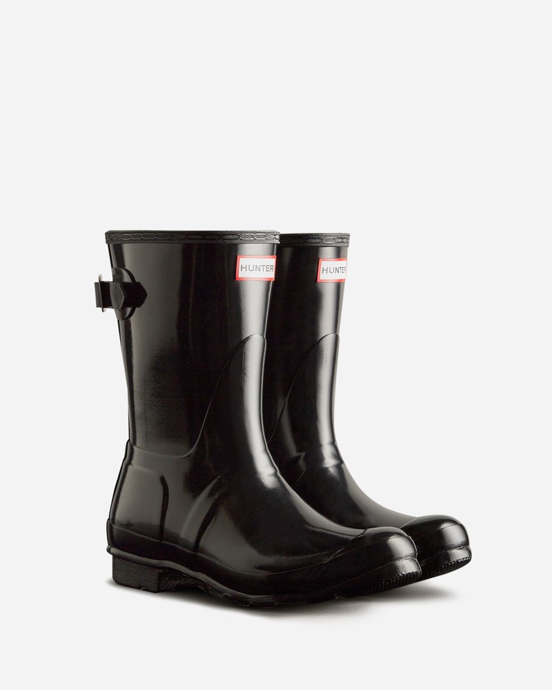 Botas Wellington Hunter Short Back Adjustable Gloss Feminino Pretas | 348541797