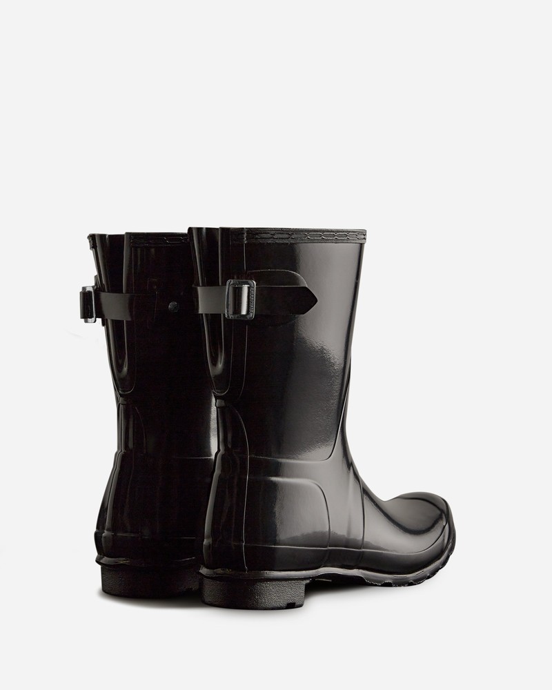 Botas Wellington Hunter Short Back Adjustable Gloss Feminino Pretas | 348541797