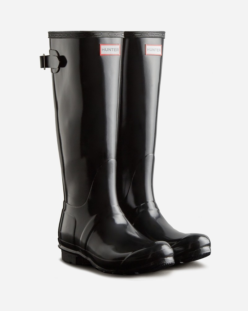 Botas Wellington Hunter Tall Back Adjustable Gloss Feminino Pretas | 816535412