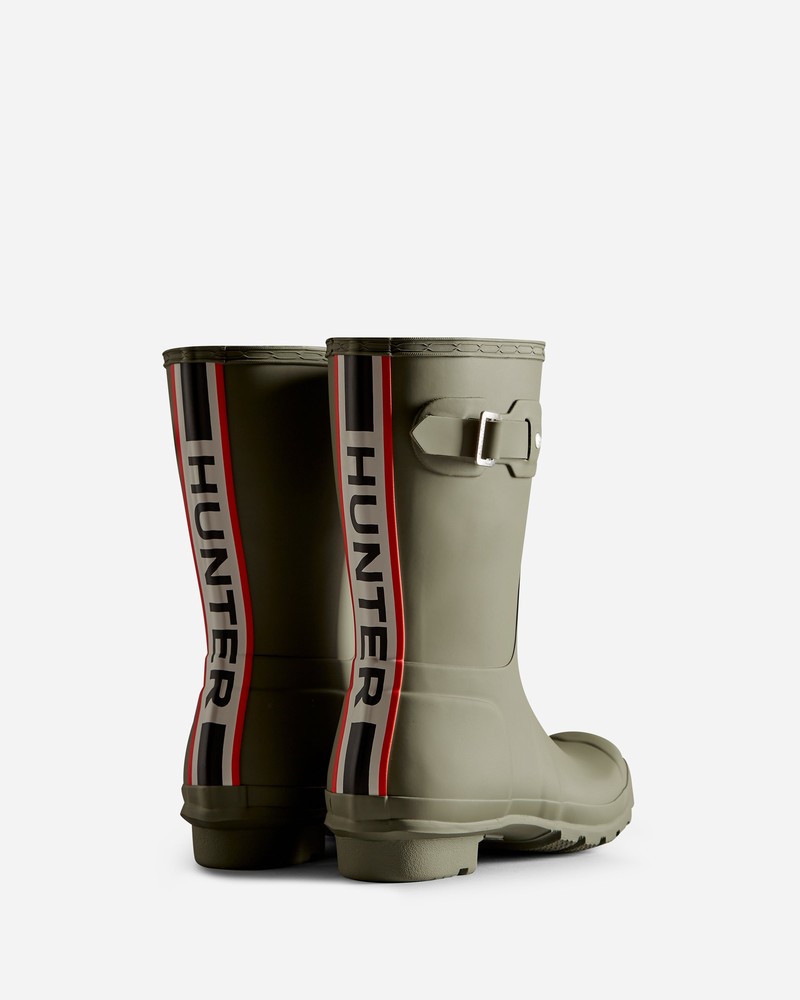Botas Wellington Hunter Tri-Colour Logo Backstrap Short Feminino Verdes | 328159946