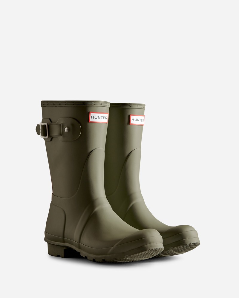 Botas Wellington Hunter Tri-Colour Logo Backstrap Short Feminino Verdes | 328159946