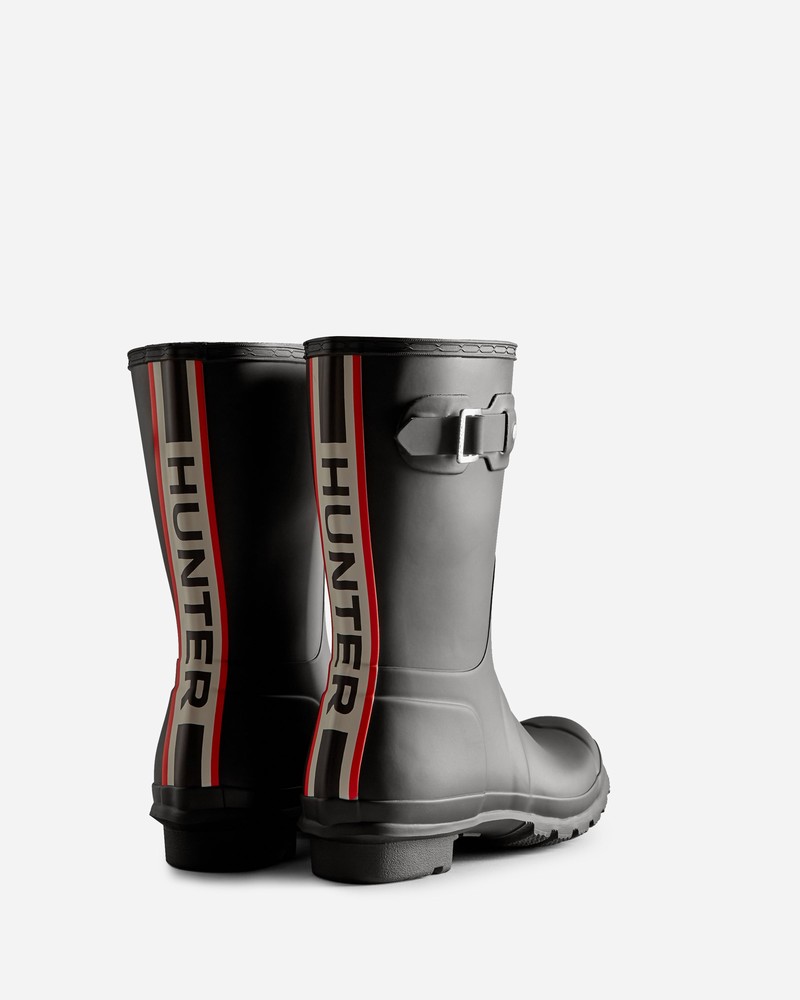 Botas Wellington Hunter Tri-Colour Logo Backstrap Short Feminino Pretas | 819532961