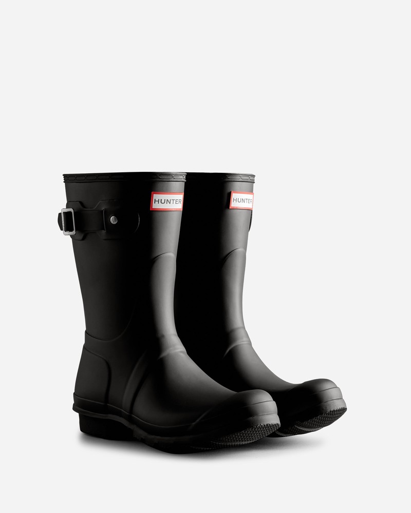 Botas Wellington Hunter Tri-Colour Logo Backstrap Short Feminino Pretas | 819532961
