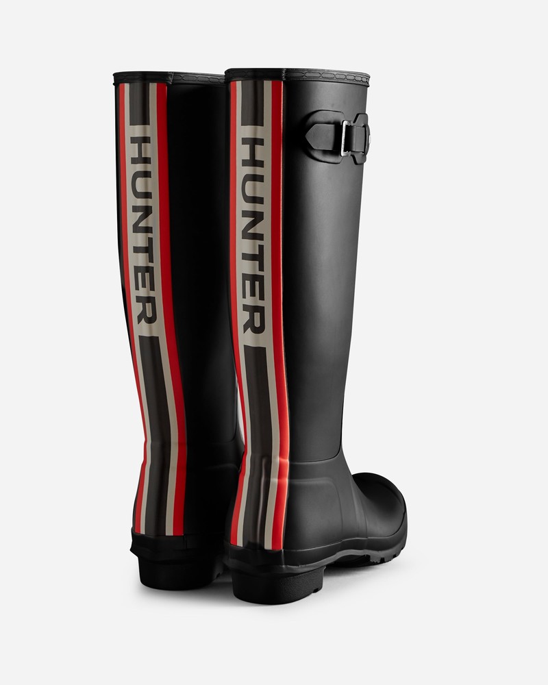 Botas Wellington Hunter Tri-Colour Logo Backstrap Tall Feminino Pretas | 676101842