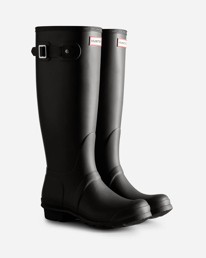 Botas Wellington Hunter Tri-Colour Logo Backstrap Tall Feminino Pretas | 676101842