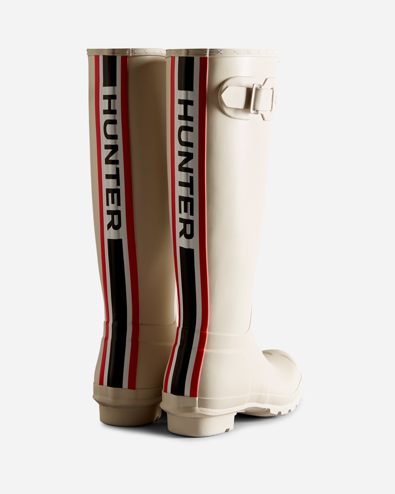 Botas Wellington Hunter Tri-Colour Logo Backstrap Tall Feminino Branco | 926591391