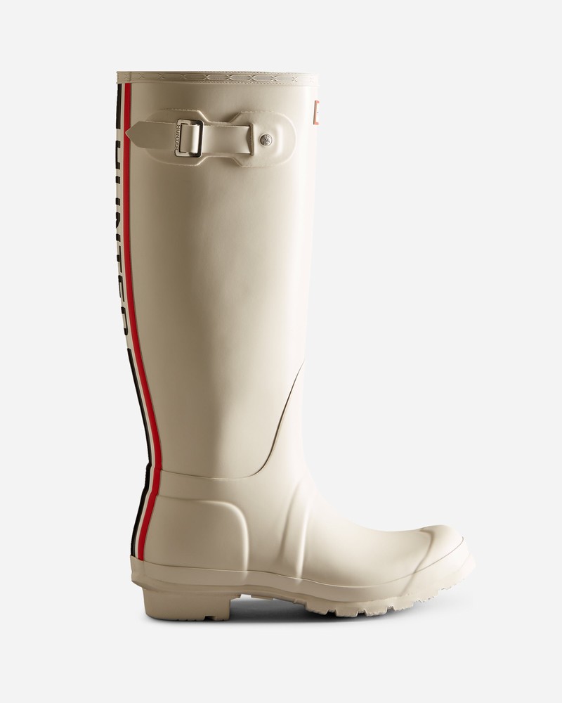 Botas Wellington Hunter Tri-Colour Logo Backstrap Tall Feminino Branco | 926591391