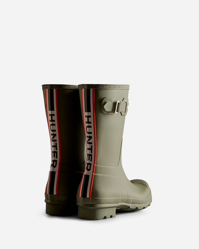 Botas Wellington Hunter Tri-Colour Logo Backstrap Short Masculino Verdes | 198099190