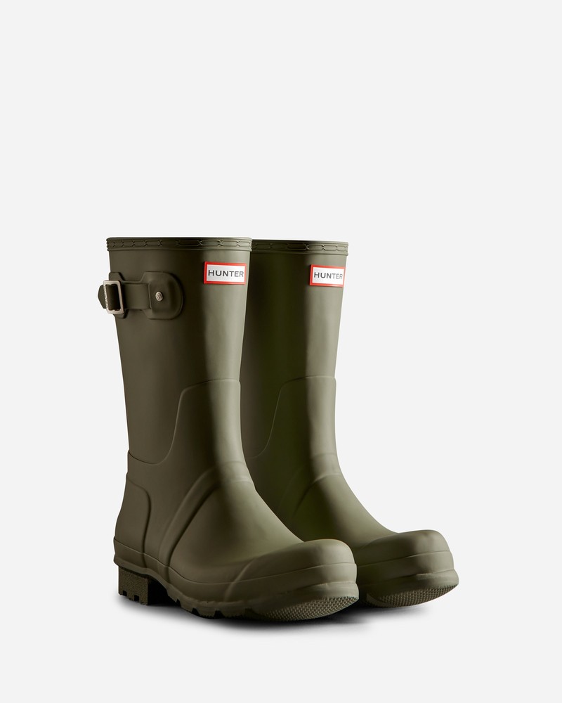 Botas Wellington Hunter Tri-Colour Logo Backstrap Short Masculino Verdes | 198099190