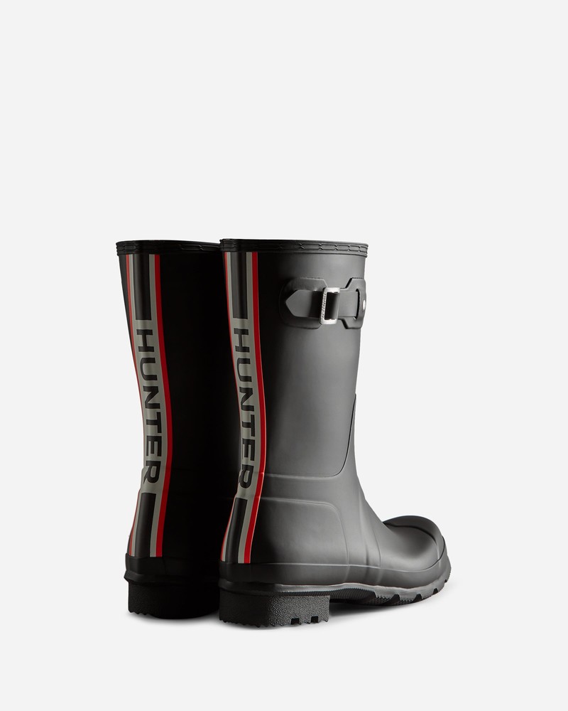 Botas Wellington Hunter Tri-Colour Logo Backstrap Short Masculino Pretas | 802763831