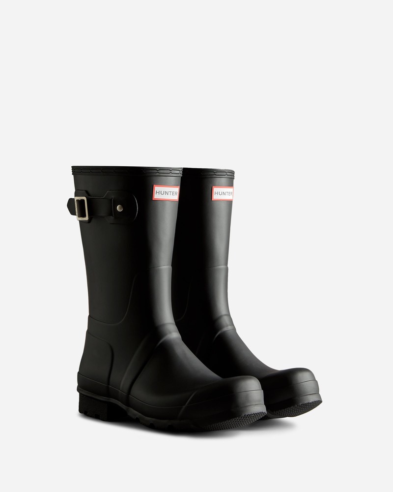 Botas Wellington Hunter Tri-Colour Logo Backstrap Short Masculino Pretas | 802763831
