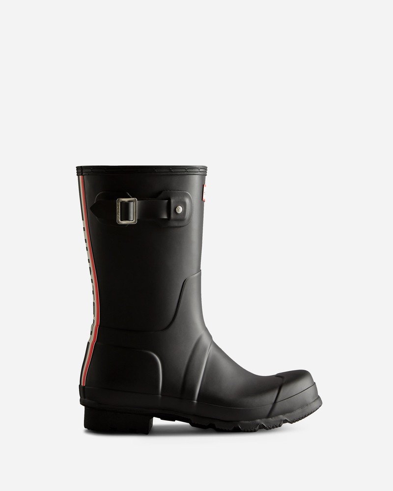 Botas Wellington Hunter Tri-Colour Logo Backstrap Short Masculino Pretas | 802763831
