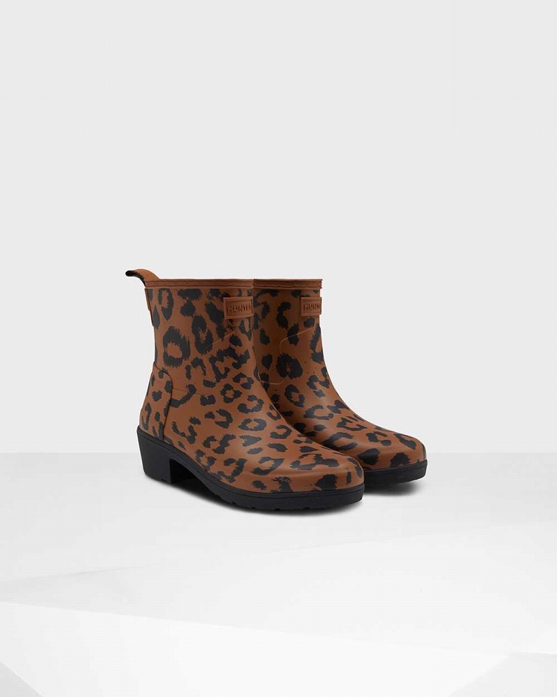 Botins Hunter Original Leopard Print Refined Low Heel Feminino Marrom | 873830459