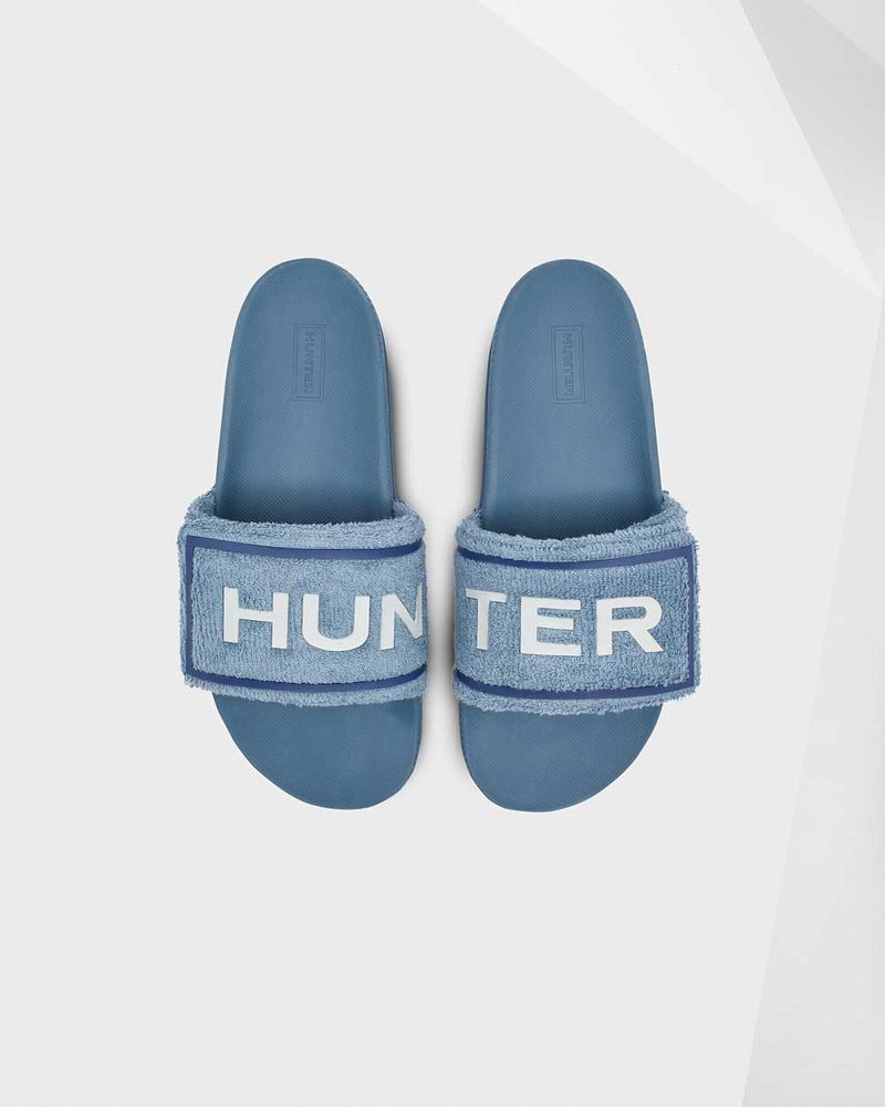 Chinelos Hunter Original Terry Towelling Logo Adjustable Feminino Azuis | 59310695