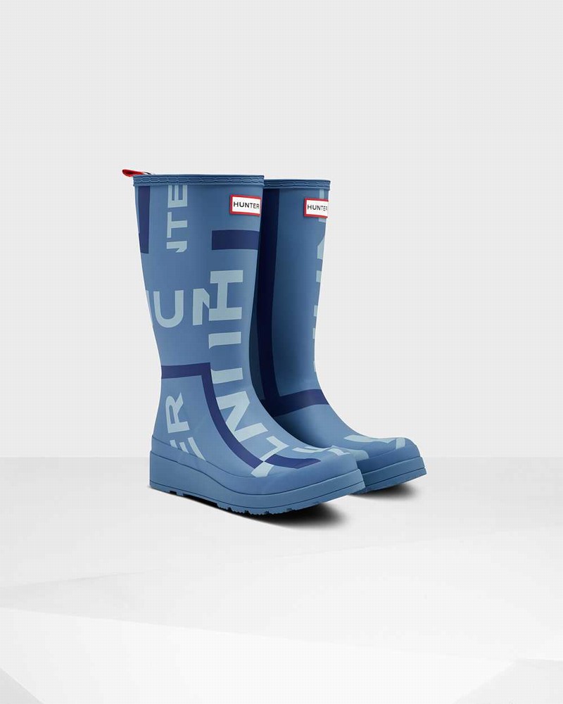 Galochas Hunter Original Play Tall Exploded Logo Mid-Calf Feminino Azuis | 346486221