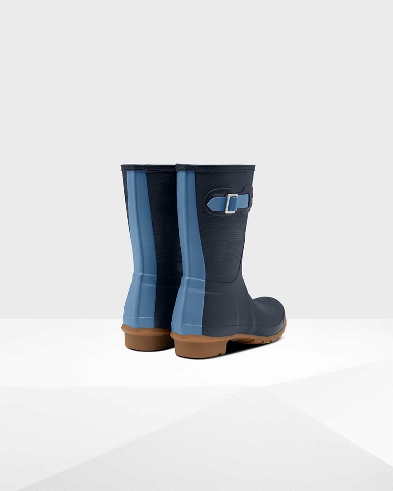 Galochas Hunter Original Short Exploded Logo Texture Mid-Calf Feminino Azul Marinho | 354416564