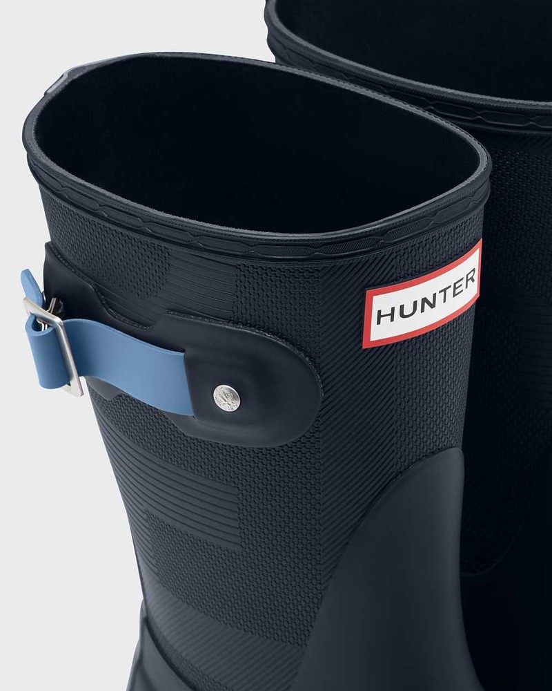Galochas Hunter Original Short Exploded Logo Texture Mid-Calf Feminino Azul Marinho | 354416564