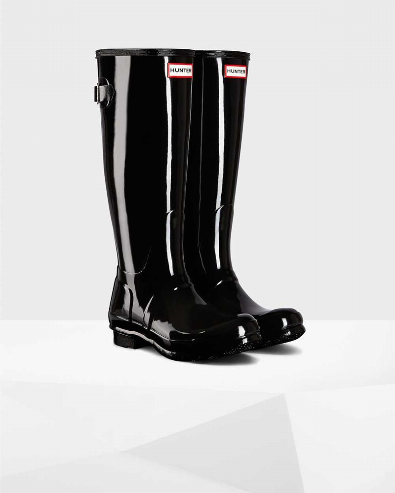 Galochas Hunter Original Tall Back Adjustable Feminino Pretas | 597669624