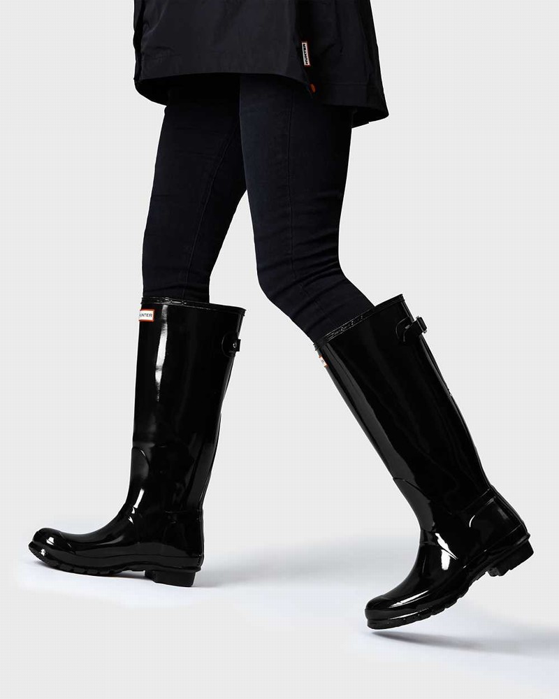 Galochas Hunter Original Tall Back Adjustable Feminino Pretas | 597669624