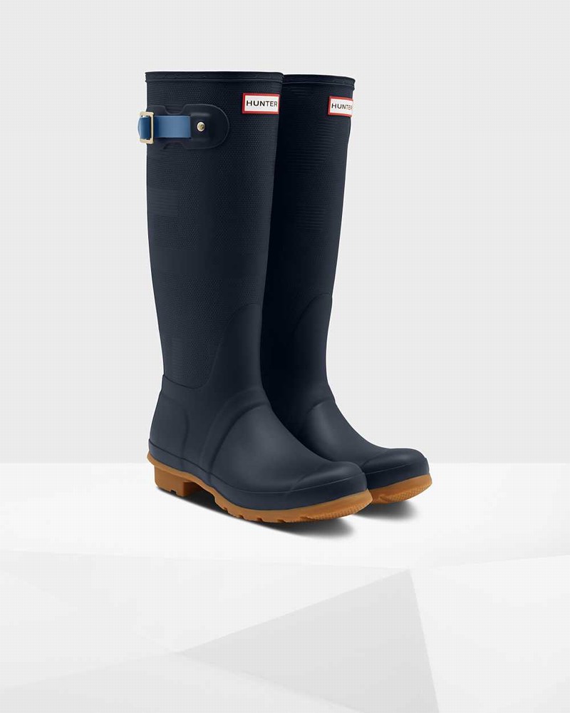 Galochas Hunter Original Tall Exploded Logo Texture Feminino Azul Marinho | 726001574