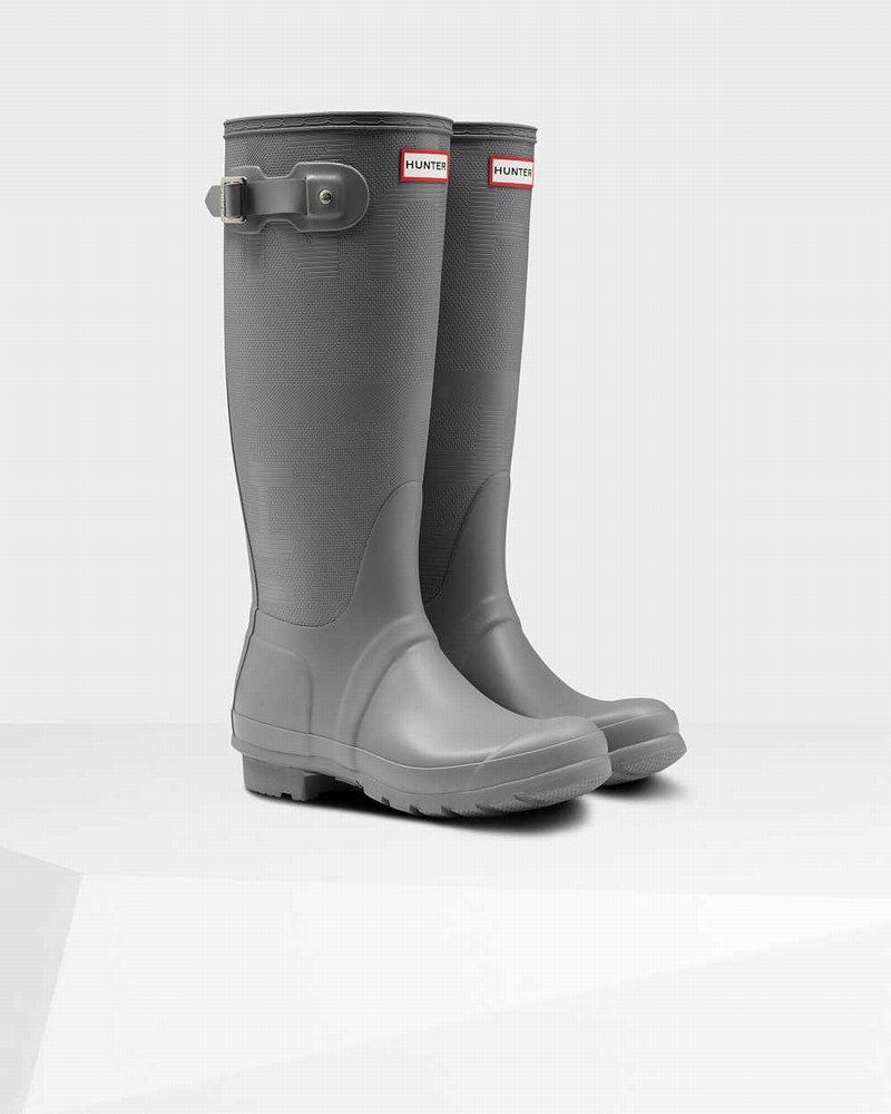 Galochas Hunter Original Tall Exploded Logo Texture Feminino Cinzentas | 829732748
