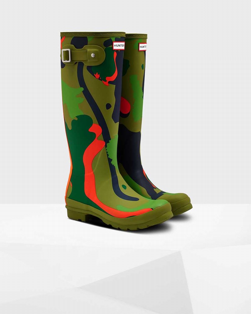 Galochas Hunter Original Tall Rockpool Camo Feminino Verde Oliva | 921437934