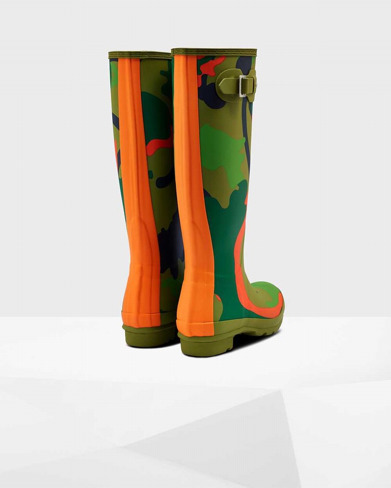 Galochas Hunter Original Tall Rockpool Camo Feminino Verde Oliva | 921437934