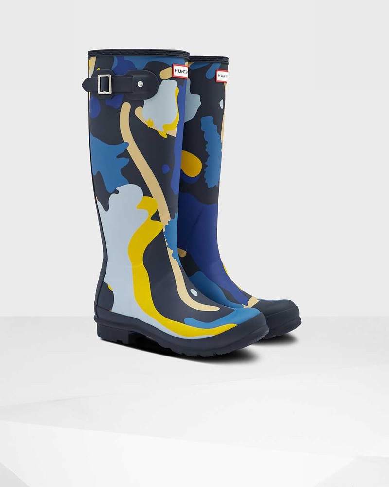 Galochas Hunter Original Tall Rockpool Camo Feminino Azul Marinho | 805565936
