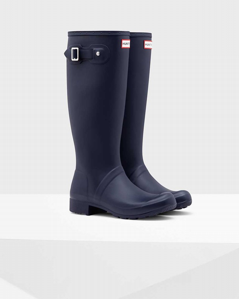 Galochas Hunter Original Tour Foldable Tall Feminino Azul Marinho | 674025748