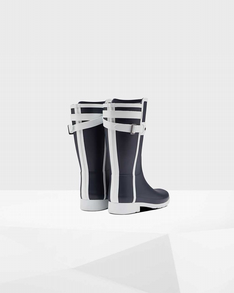Galochas Hunter Refined Slim Fit Contrast Short Mid-Calf Feminino Azul Marinho | 462127546