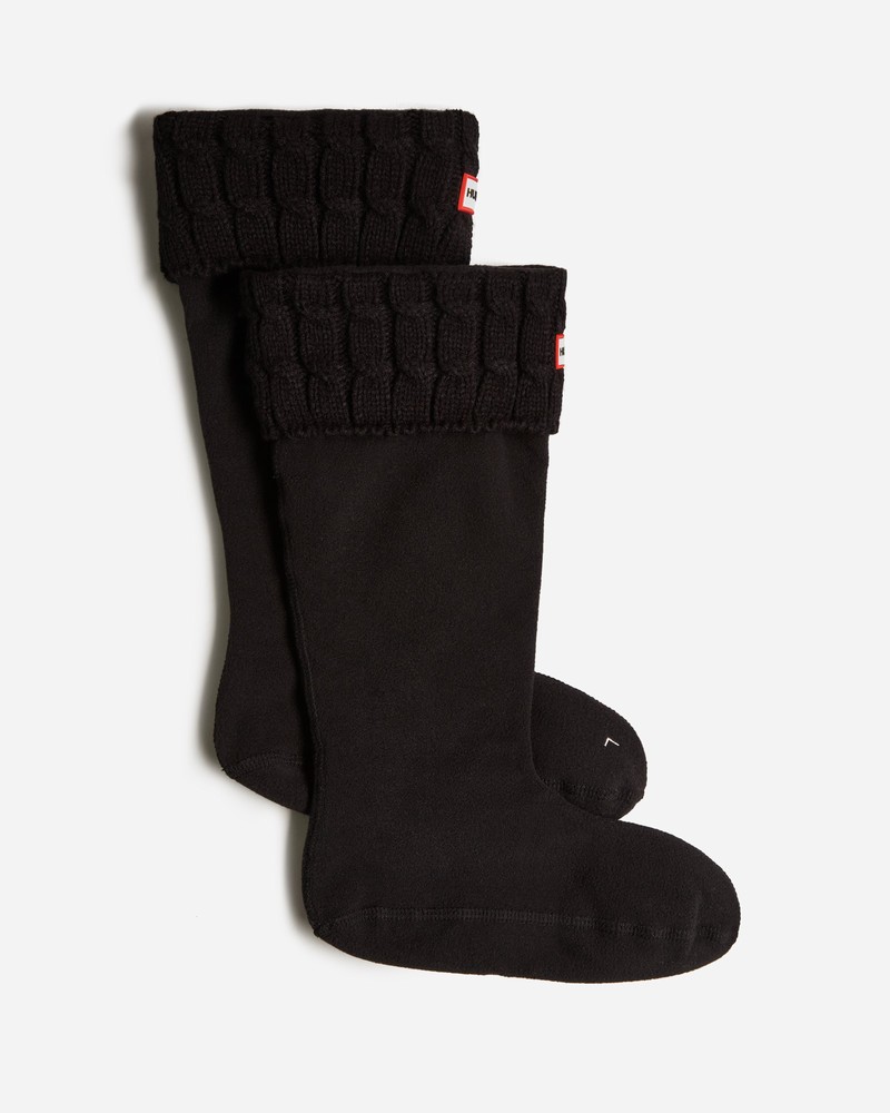 Meias Hunter Recycled 6 Stitch Cable Cuff Tall Boot Feminino Pretas | 568656016